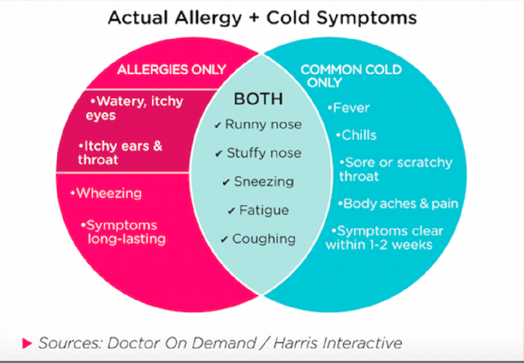 Common cold. Vs Cold. Allergy versus non-Allergy. Allergy to or on.