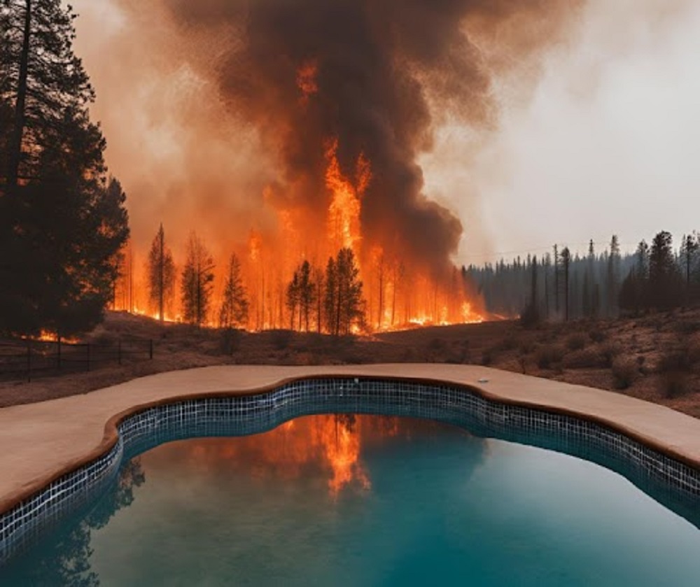 Wildfire Pool တောမီးလောင်ချိန်မှာ ရေကူးကန်ထဲ ရေငုပ်ရင်း အသက်ရှင်လွတ်မြောက်ခဲ့တဲ့ အမ ...